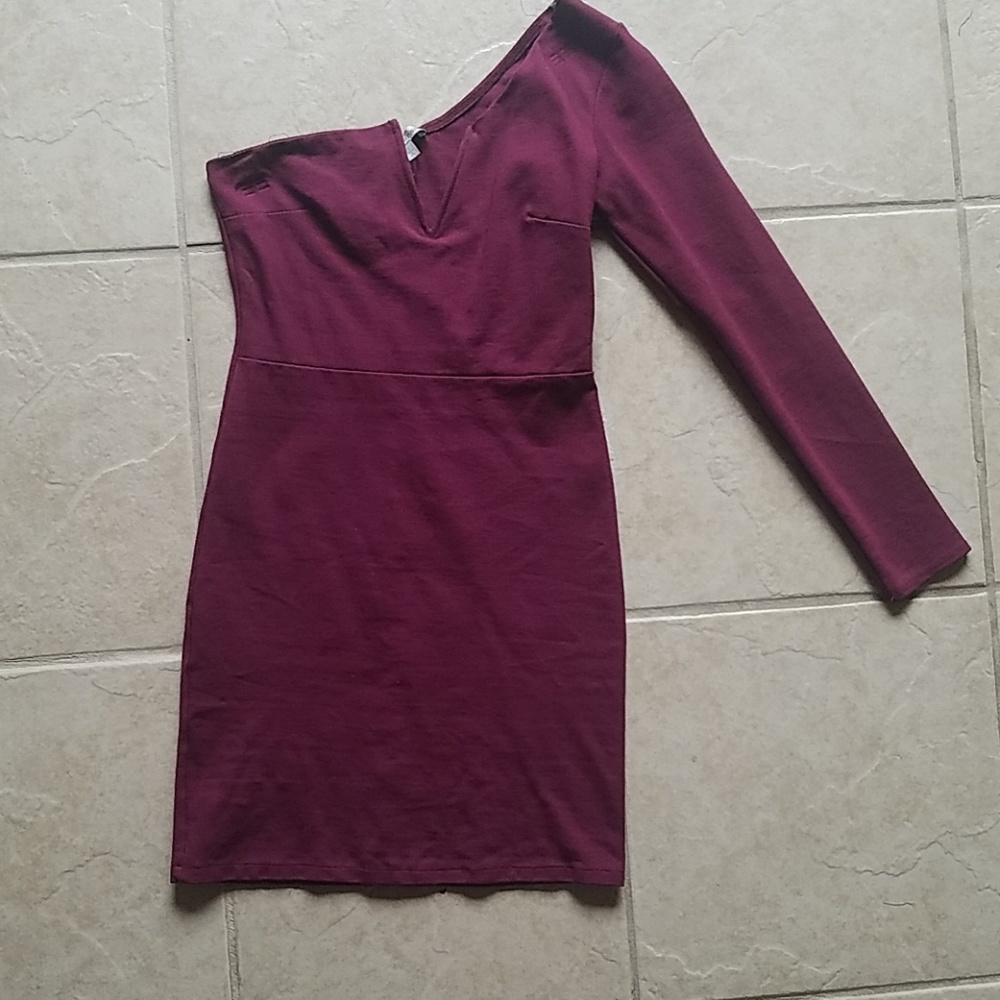 Burgundy one shoulder/single sleeve dress